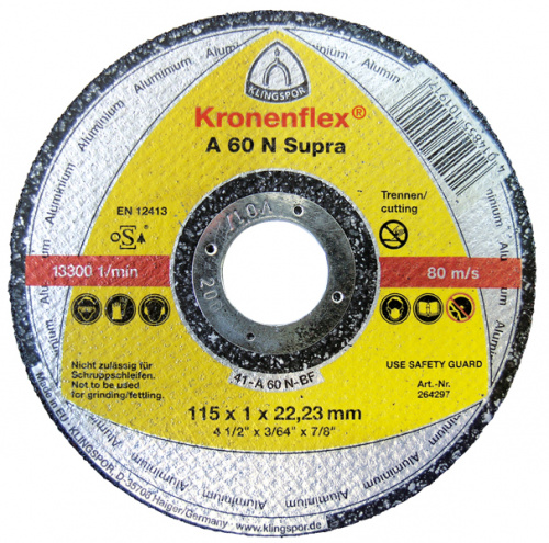 Круг отрезной по алюминию Klingspor А46 Supra 230х3,0х22