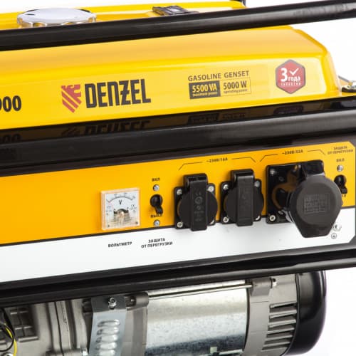 Генератор бензиновый Denzel GE 6900 5,0 кВт, 5500ВА,  ручной стартер