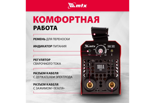 Инверторный аппарат дуговой сварки MTX MMA-180S, 180 А, ПВ60, диам.эл. 1,6-4,0 мм 94390