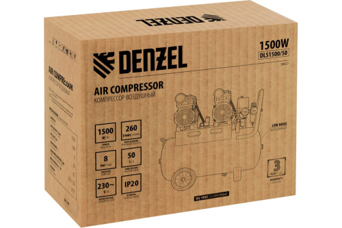 Компрессор безмаслянный малошумный Denzel DLS 1500/50