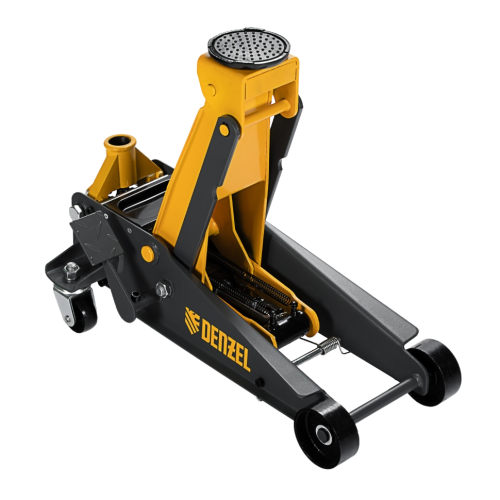 Домкрат гидравлический подкатной с фиксатором 3т, быстрый подъем, 135-480 мм, профессиональный Denzel