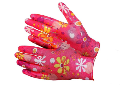 Перчатки нейлон с ПУ обливом Цветочек арт. 0128