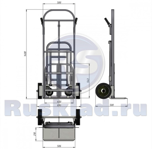 Тележка трансформер ТГУ 300 с полкой, колеса пневмо