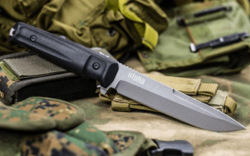 Нож АЛЬФА AUS-8 TW BKH (Рукоятка из черного кратона, черные ножны молле)Кизляр Экстрим