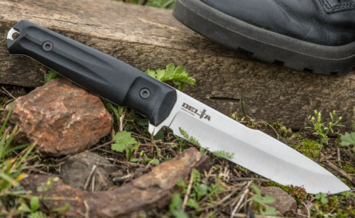 Нож ДЕЛЬТА 420HC SW BKH LS (Рукоятка из черного кратона, кожаные ножны)Кизляр Экстрим