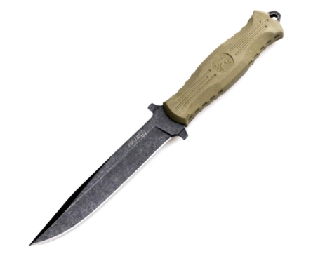 Нож "НР-18" 014307 Кизляр (черный.; эласт.; без гард.;чехол песок)