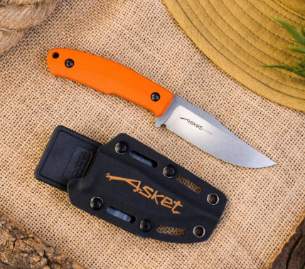 Нож АКСКЕТ AUS-10Co SW G10-OH KS (СтоунВош, оранжевая G10 Рукоятка, ножны Кидекс) Кизляр Экстрим