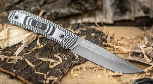 Нож турист. ЭХО D2 TW G10-BWH KS (G10 Черно-белая ручка, Ножны из кайдекса Кизляр Экстрим