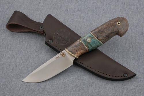 Нож "Бобр-2" (S390, стаб. карельская береза, мозаичный пин)