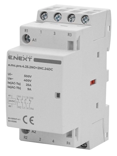 Модульный контактор 25А 4р 2NO+2NC, катушка 24В, e.mc.pro.4.25.2NO+2NC - фото 160550