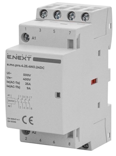 Модульный контактор 25А 4р 4NO, катушка 24В, e.mc.pro.4.25.4NO.24DC - фото 160585