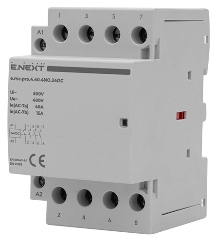 Модульный контактор 40А 4р 4NO, катушка 24В, e.mc.pro.4.40.4NO.24DC - фото 160595