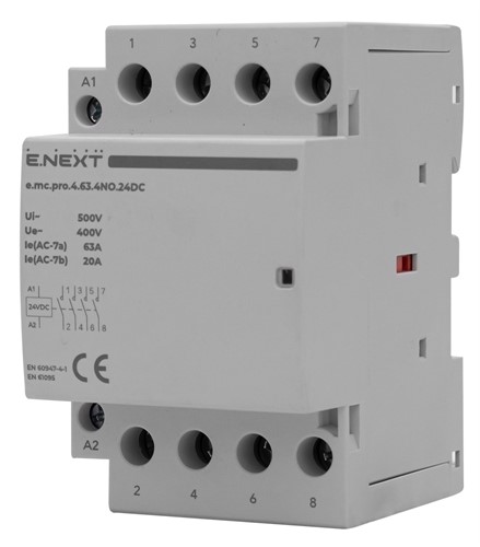 Модульный контактор 63А 4р 4NO, катушка 24В, e.mc.pro.4.63.4NO.24DC - фото 160599