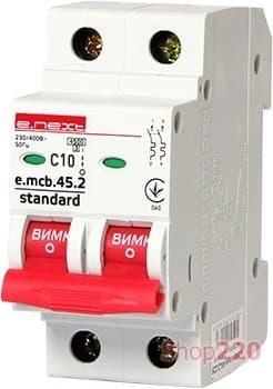 Автоматический выключатель 10А, 2-полюсный, хар-ка С, e.mcb.stand.45.2.C10 s002016 E.NEXT - фото 51149