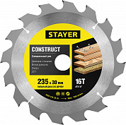 STAYER Construct, 235 x 30/20 мм, 16Т, технический рез, с гвоздями, пильный диск по дереву (3683-235-30-16)