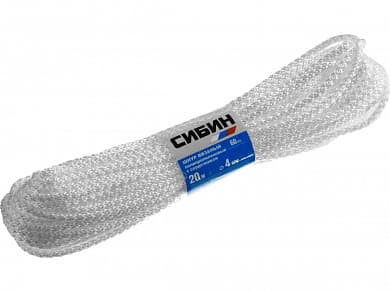 Купить СИБИН 4 мм, 20 м, вязаный, с сердечником, белый, полипропиленовый шнур (50254) в интернет-магазине zubr-vrn в Воронеже