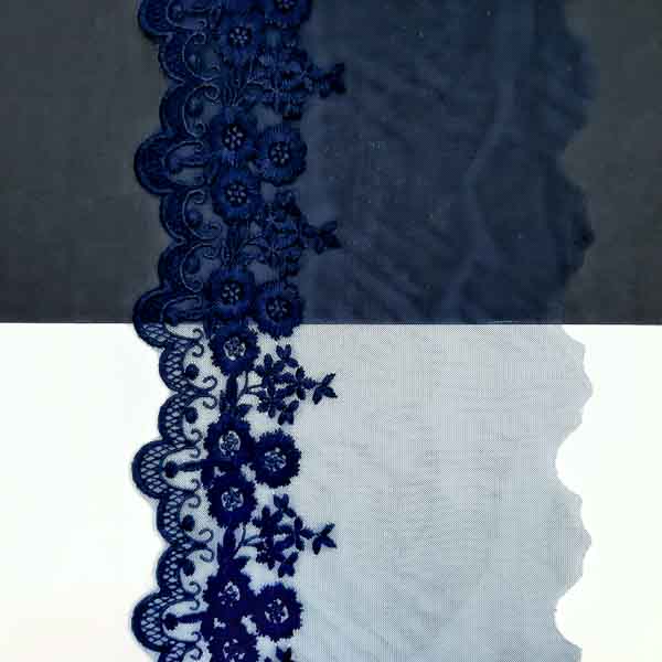 кружево Zira на сетке одност., темно-синее, 14 см 