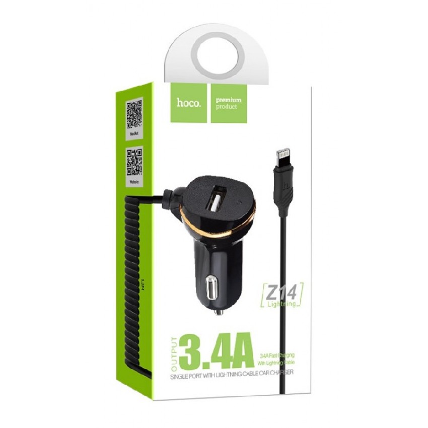 Car charger HOCO Z14 USB + Auto lādētājs HOCO Z14 USB + lightning (5V 3.1A) melns