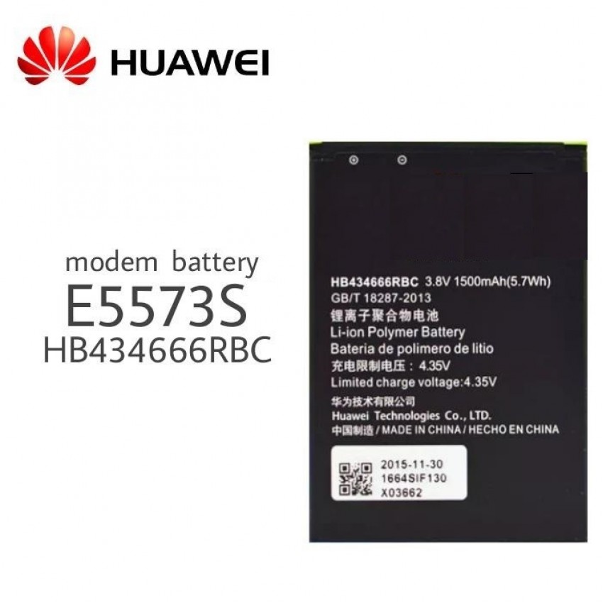 Battery Huawei HB434666RBC for Modem 1500mAh E5573/E5575/E5576/E5776/E5577 (compatible with HB434666RAW) Akumulators Huawei HB434666RBC modemam 1500mAh E5573 / E5575 / E5576 / E5776 / E5577 (saderīgs ar HB434666RAW)