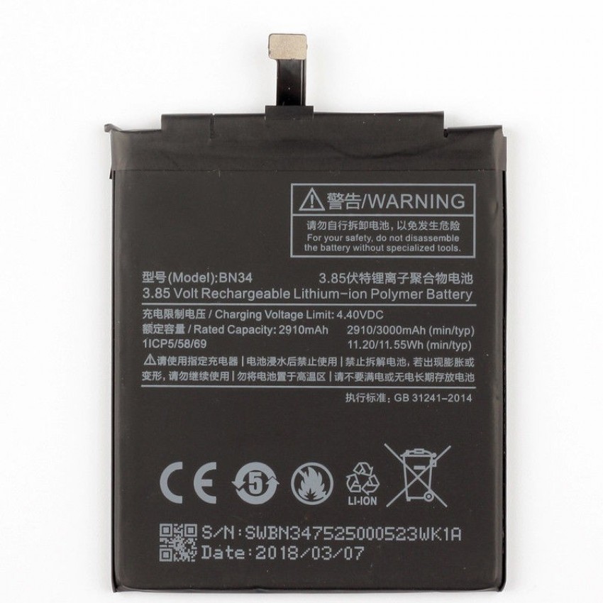 Battery ORG Xiaomi Redmi 5A 2910mAh BN34 Akumulators ORG Xiaomi Redmi 5A 2910mAh BN34
