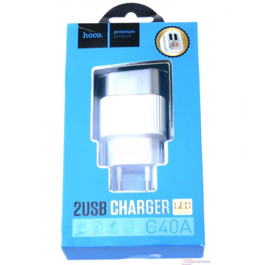 Charger FastCharge HOCO C40A Speedmaster Dual USB (5V 2.4A) white Lādētājs FastCharge HOCO C40A Speedmaster Dual USB (5V 2.4A) balts