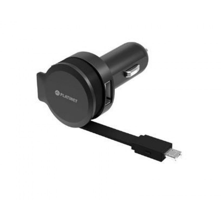 Car charger Platinet with MicroUsb cable (1xUSB 2.4A) black Auto lādētājs Platinet ar MicroUsb kabeli (1xUSB 2.4A) melns