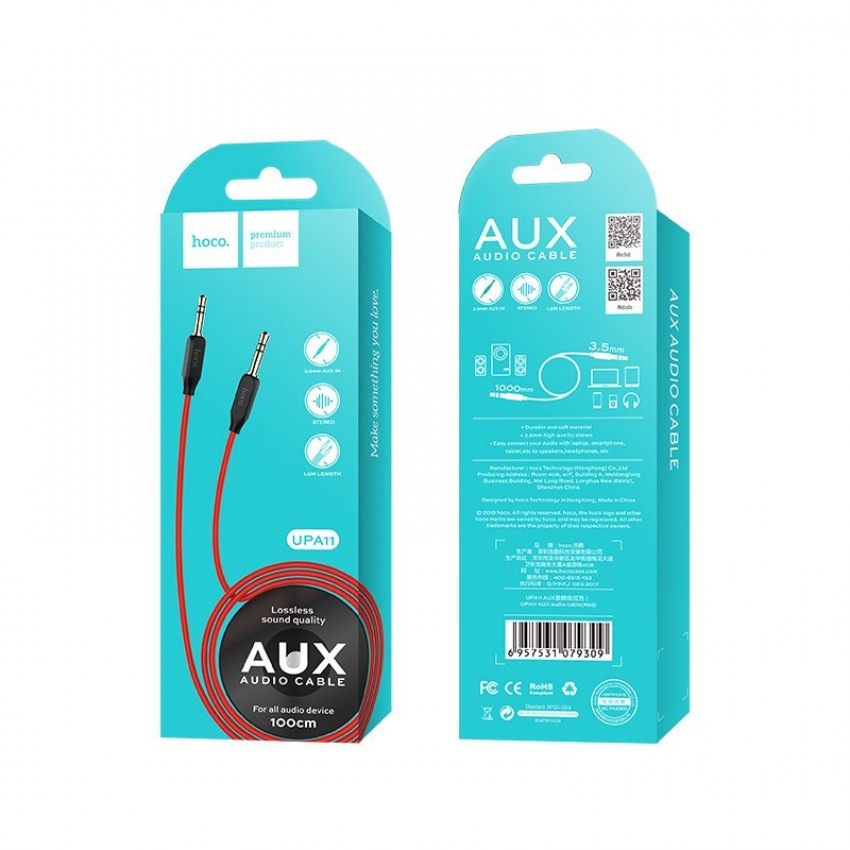 Audio adapter HOCO UPA11 3,5mm į 3,5mm (p-p) red Audio adapter HOCO UPA11 3,5mm į 3,5mm (p-p) red