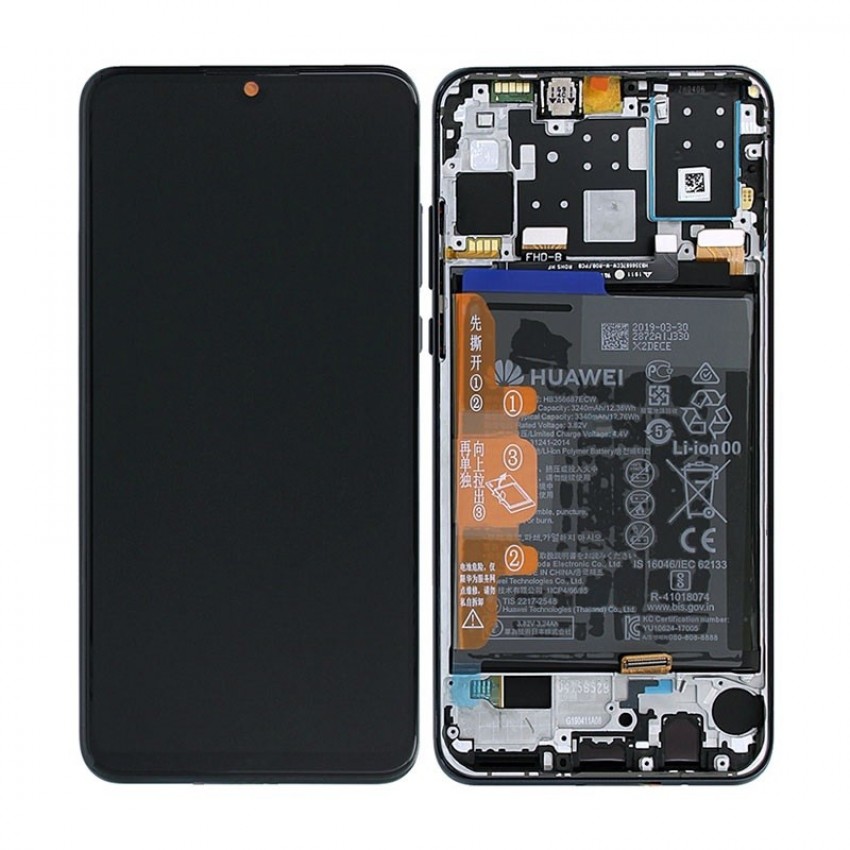 LCD screen Huawei P30 Lite 48MP with touch screen and frame and battery black original (service pack) LCD displejs ekrāns Huawei P30 Lite 48MP ar skārienekrānu, rāmi un akumulatoru, oriģināls melns (service pack)