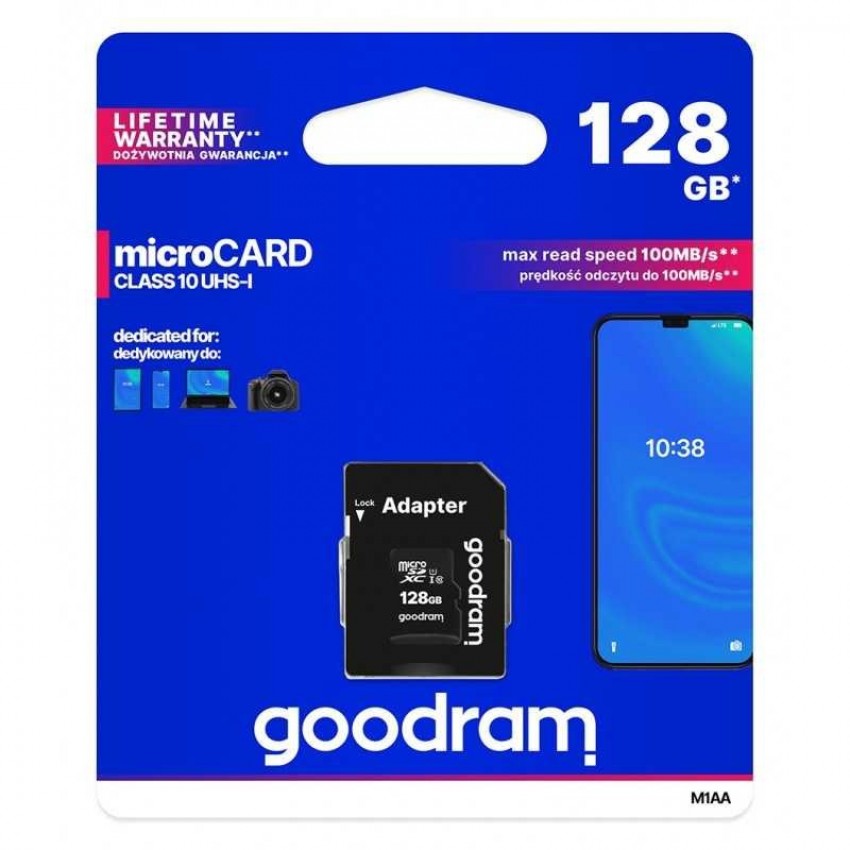 Memory card GOODRAM MicroSD 64GB (class10 UHS-I) + SD Adapter Atmiņas karte GOODRAM MicroSD 64GB (class10 UHS-I) + SD adapteris