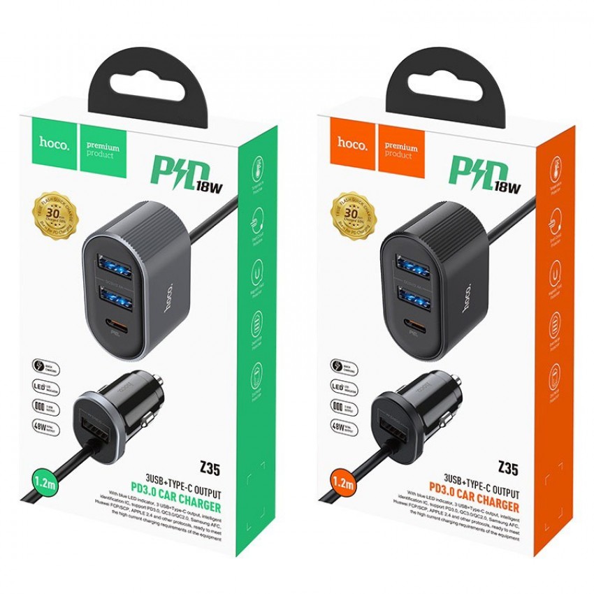 Car charger HOCO Z35 Companheiro PD 3.0 black Auto lādētājs HOCO Z35 Companheiro PD 3.0 melns