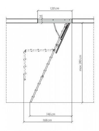 Чердачная лестница Fakro металлическая складная LMS 60*120*280 см