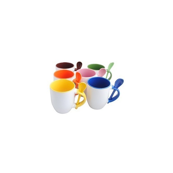 Cana cu lingurita cu interiorul si manerul colorat Cana cu lingurita cu interiorul si manerul colorat