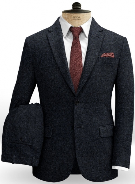 Vintage Dark Blue Weave Tweed Suit