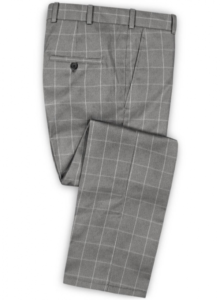 Gray Windowpane Flannel Wool Pants