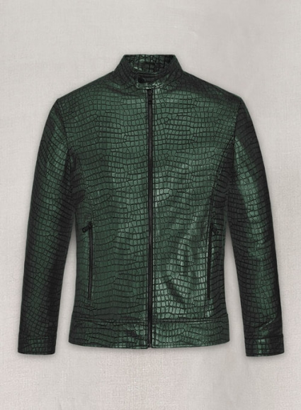 Gleaming Croc Metallic Green Leather Jacket