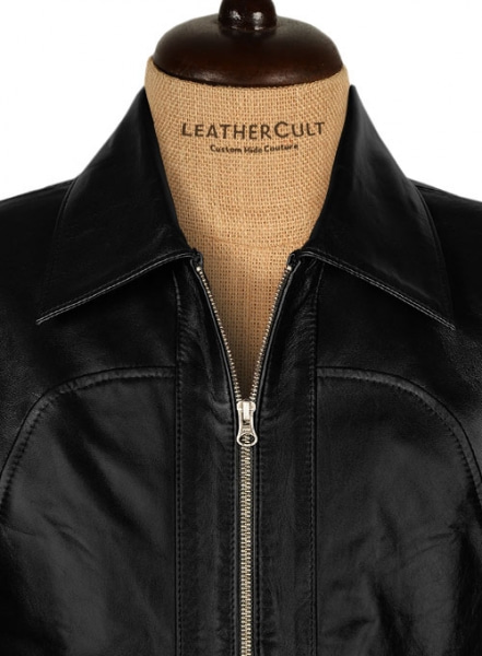 Wrinkled Black Leather Jacket #817 - L Regular