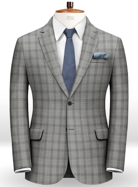 Napolean Metro Lt Gray Checks Wool Suit