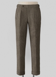 Vintage Dark Brown Herringbone Highland Tweed Trousers