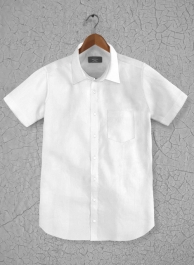 Italian Cotton Dobby Meica White Shirt - Half Sleeves