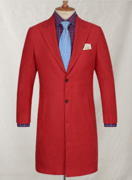 Pure Red Linen Long Coat