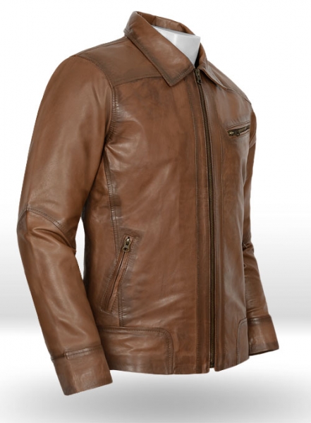 Soft Amazon Brown Wax Downing Leather Jacket - M Slim