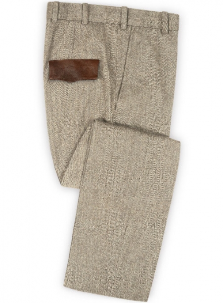 Vintage Herringbone Light Beige Tweed Suit - Leather Trims