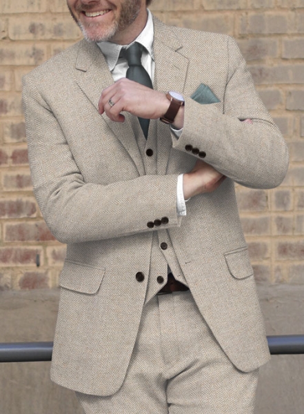 Vintage Herringbone Light Beige Tweed Jacket