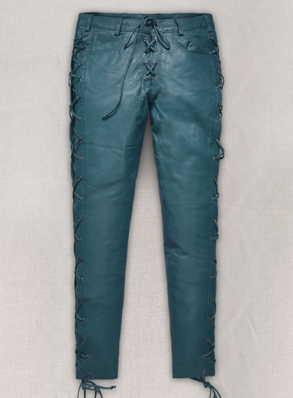 Soft Prussian Blue Washed & Wax Leather Pants #515