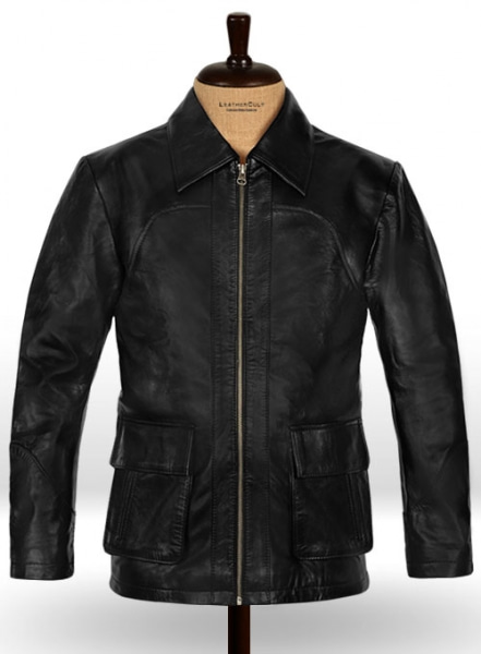 Wrinkled Black Leather Jacket #817 - L Regular