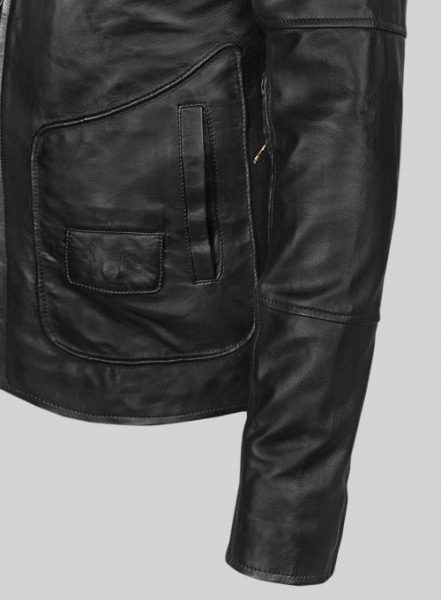 Thick Black Leather Jacket #881 - L Regular