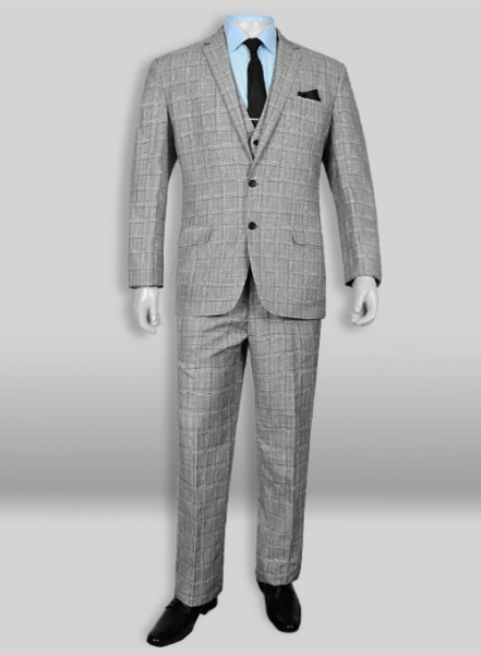 Light Gray Checks Wool Linen Suit