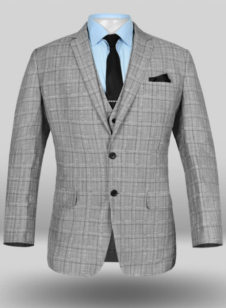 Light Gray Checks Wool Linen Suit