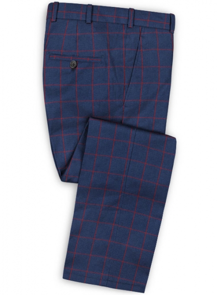 Blue Red Windowpane Flannel Wool Suit