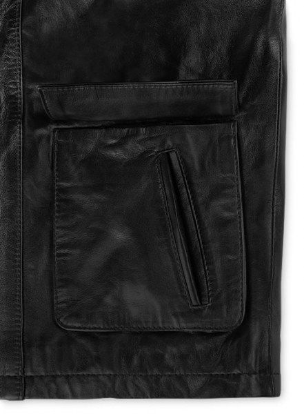 Wrinkled Black Leather Jacket #817 - L Regular